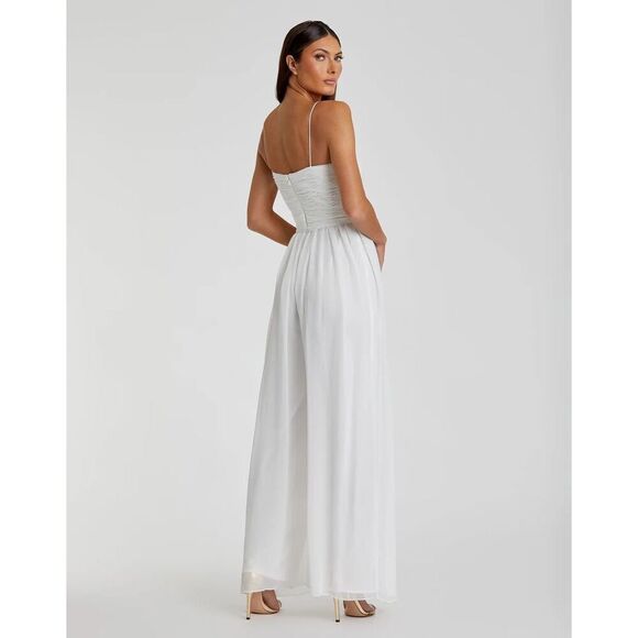 Mac Duggal NWT Flowy Faux Wrap Jumpsuit in White Size M - Picture 3 of 9